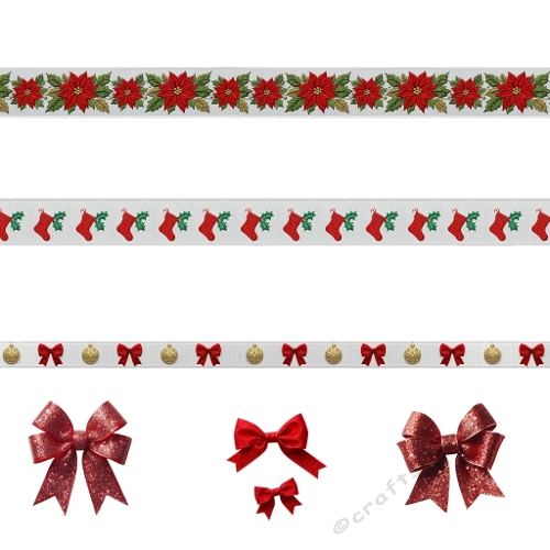 Christmas Ribbon Embellishments Kit – Red & Green Holiday Ribbons with Bows