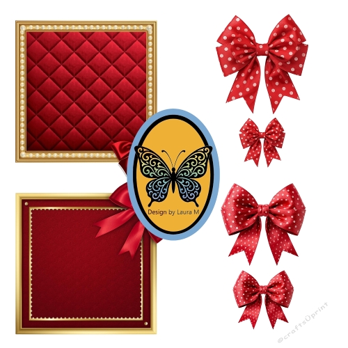 Quilted Red Frame & Polka Dot Bows Kit – Elegant Card Embellishments