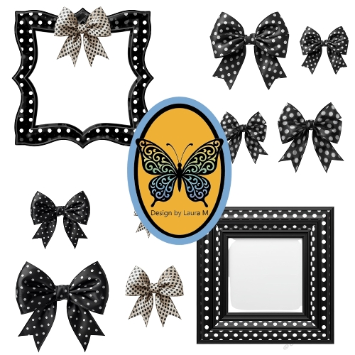 Black & White Polka Dot Bows and Ornate Frames Kit