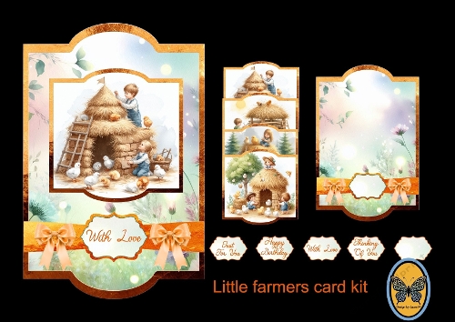 3D Card Kit – Vintage Farm Shabby Chic Cottage Scene (4 Inserts & 5 Flags)