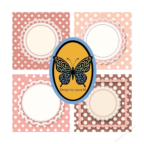 Scrapbooking Background Kit – Pink Polka Dot Cards with Lace & Butterfly Frames
