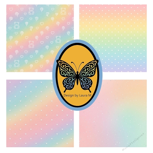 Scrapbooking Background Kit – Pastel Rainbow with Teddy Bears, Hearts & Dots