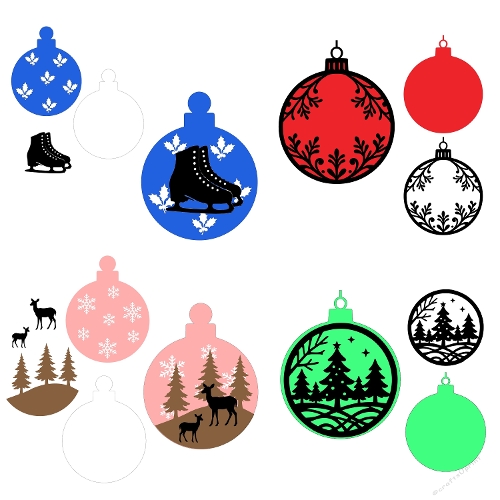 Kit 4 Christmas Baubles – Layered SVG Ornaments for Crafts