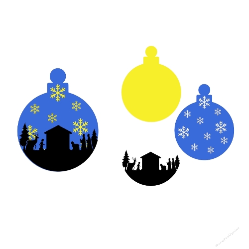 Christmas Bauble Layered SVG – Starry Night Nativity Scene – Colorful Holiday Cut File