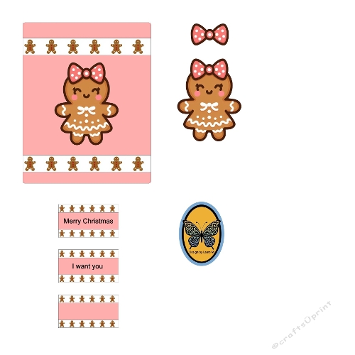 3D Card Kit – Adorable Gingerbread Woman Retro with Pink Hearts