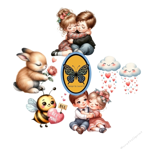 Kit Clipart – Cute Couple, Bunny, Bee with Heart & Smiling Clouds (Scrapbooking)