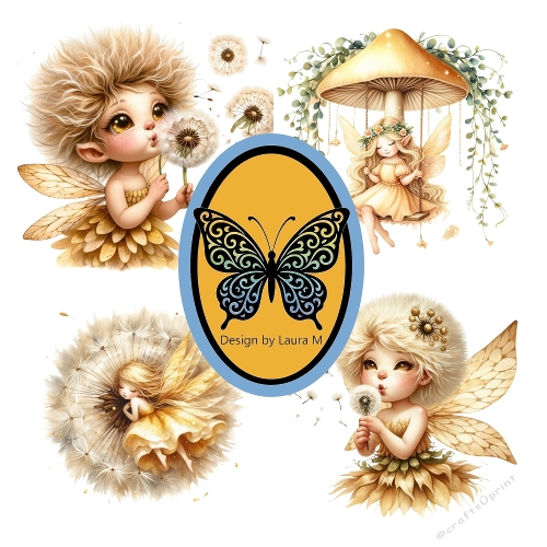 Kit Clipart – Watercolor Fairy Children with Golden Hair & Dandelions