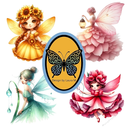 Kit Clipart – Sunflower Fairy, Daisy Fairy, Moon Fairy & Rose Fairy Characters