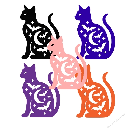  Lace Cat print and cut with insite lace with Bat, Moon & Stars (SVG & Silhouette)