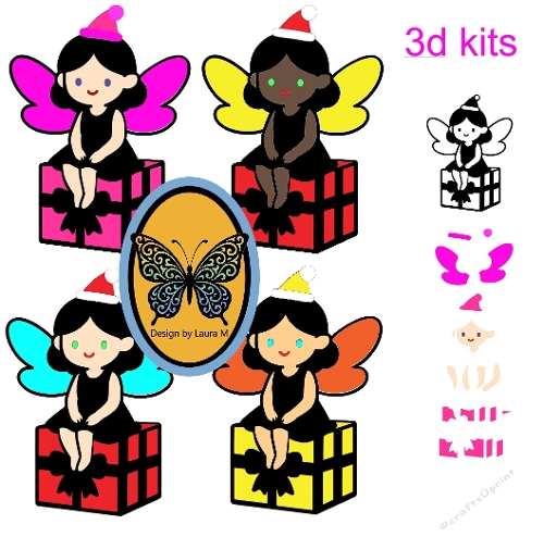 Fairy in Gift Cutting File SVG & Silhouette 3D Fairy