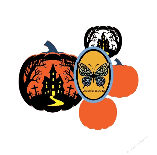 Layered Pumpkin Slide SVG – Haunted House & Horror Trees 