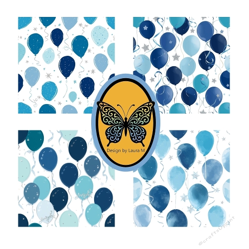 Teal Watercolor Balloon Seamless Pattern Bundle, 4 Elegant White Background Designs, 800x800px JPEG