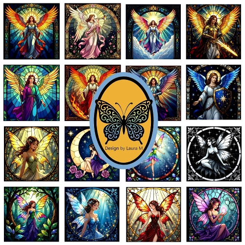 Kit 16 Designs – Beautiful Stained Glass Fairies & Archangels (JPEG 400x400 px)