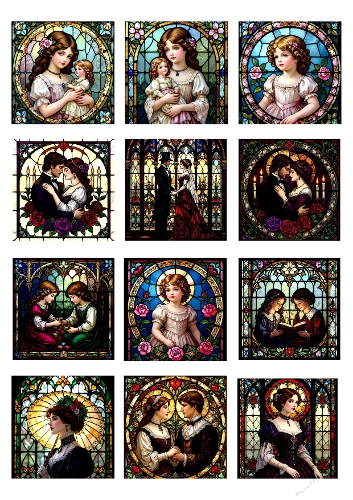 Victorian 12-Design Kit – Digitally Rendered Stained Glass Artwork – A4 JPEG Sheet