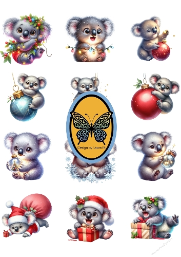 Collage 12 Cute & Funny Koalas – Christmas Watercolor A4 JPEG & PNG Sheets