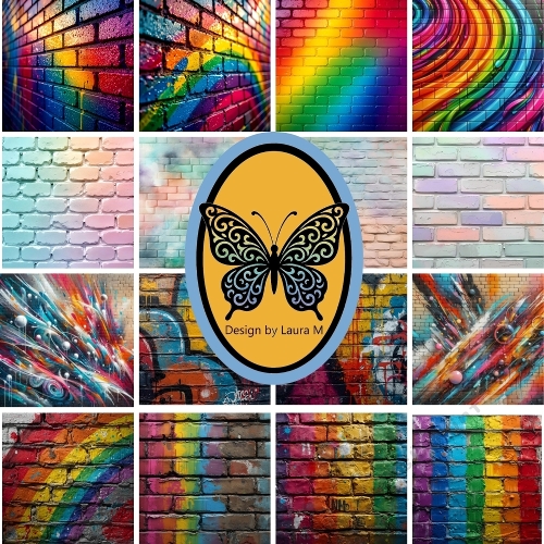 Collage 16 Graffiti Backgrounds – Colorful Urban Street Art – 1000x1000px JPEG Pack