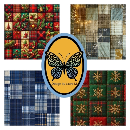 Collage 4 Festive Holiday Designs – Plaid, Trees & Snowflakes ...