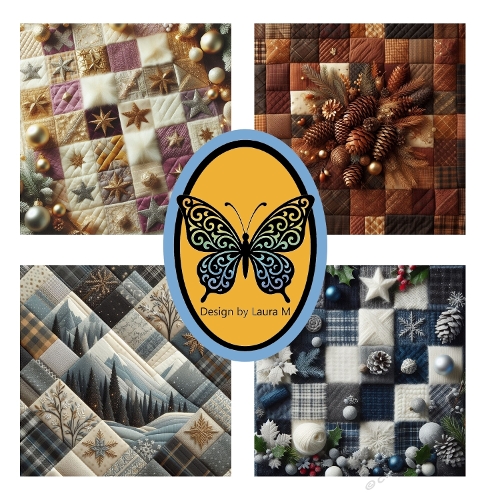 Collage 4 Holiday-Themed Designs – Pinecones, Snowflakes & Trees – 1500x1500px JPEG Sheet