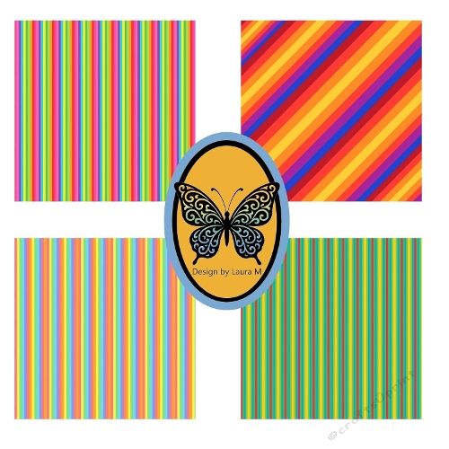 Kit Backgrounds – 4 Colorful Striped Patterns – Diagonal, Vertical & Horizontal – 1500x1500px JPEG