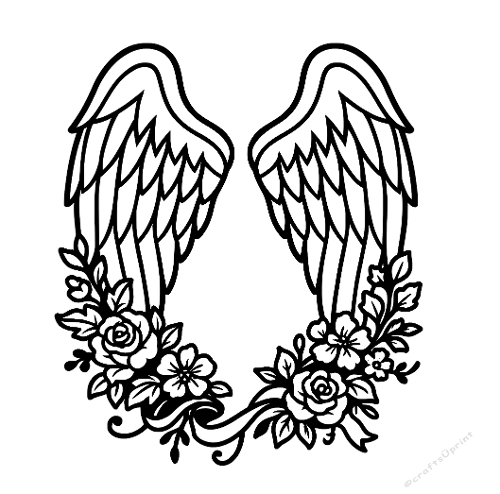 Coloring Page – Angel Wings with Floral Wreaths & Vines (JPEG 1800x1240 px)