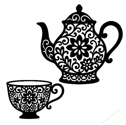 Coloring Page – Intricate Teapot & Cup with Floral Scroll Designs (JPEG 1800x1240 px)