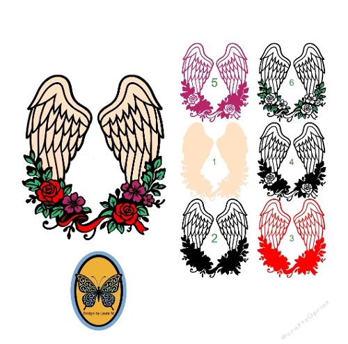 SVG Cutting File – 6 Layers Angel Wings and Flowers  