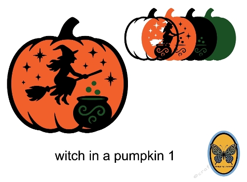 7-Layer SVG Cutting File – Pumpkin with a Witch