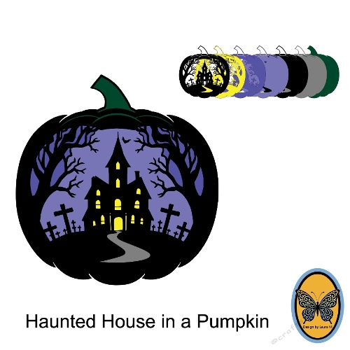 Carved Pumpkin with Haunted House Scene – Layered SVG Cutting File