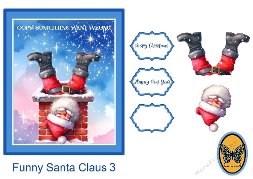 Funny 3D Santa Claus Card Kit | Watercolor Christmas Card PDF & JPEG | Santa in Chimney