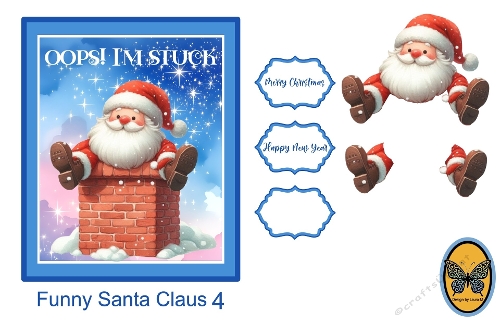 Funny 3D Santa Claus Card Kit | Watercolor Christmas Card PDF & JPEG | Santa in Chimney