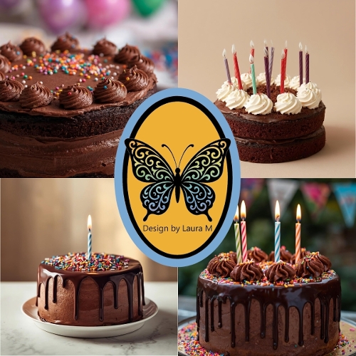 Chocolate Cake Collage | Four Delicious Cake Photos with Toppings & Candles | JPEG 1200x1200