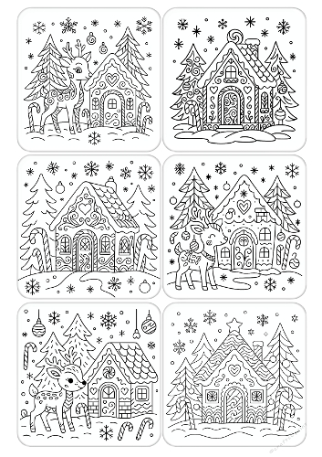 Collage of 6 Whimsical Christmas Zentangle Coloring Pages – A4 JPEG