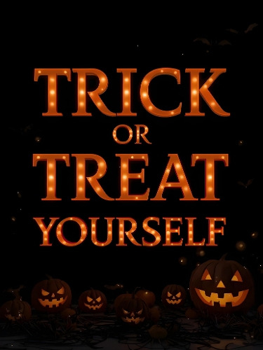 Trick or Treat Yourself Halloween Poster with Glowing Pumpkins – A4 JPEG