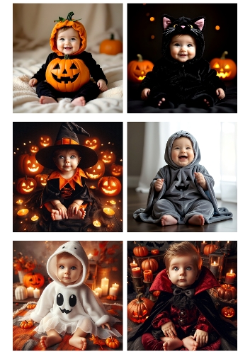 Collage of 6 Adorable Baby Halloween Costumes – A4 JPEG