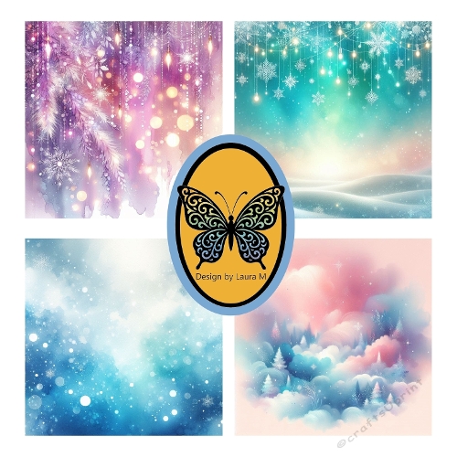 Collage of 4 Pastel Winter Watercolor Scenes – Snowflakes, Lights & Dreamy Landscapes – JPEG 1538x1538