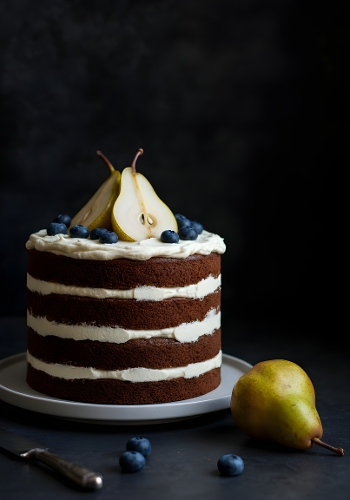 Elegant Layered Chocolate Cake with Pears and Blueberries