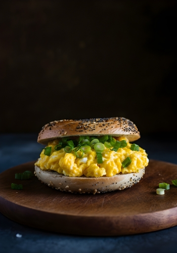 Egg Salad Sandwich on Everything Bagel with Green Onions