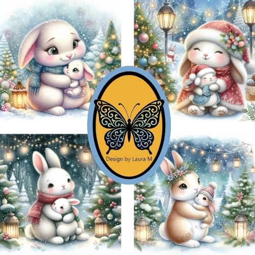 Collage of Four Festive Cats in Santa Hats – Christmas Digital Illustration
