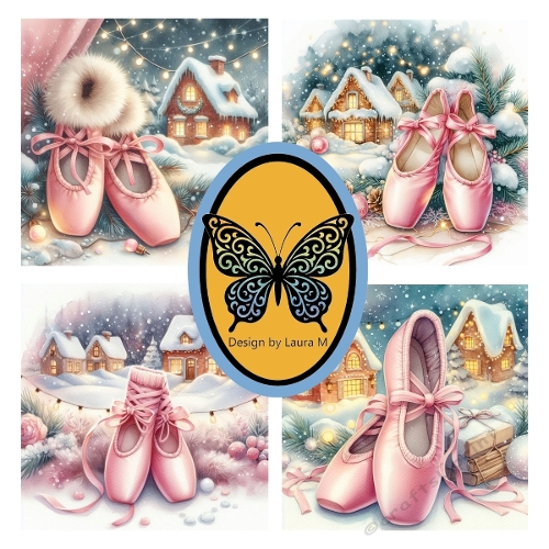 Collage of Four Pink Ballet Shoes – Watercolor Christmas Illustration – JPEG 1200x1200