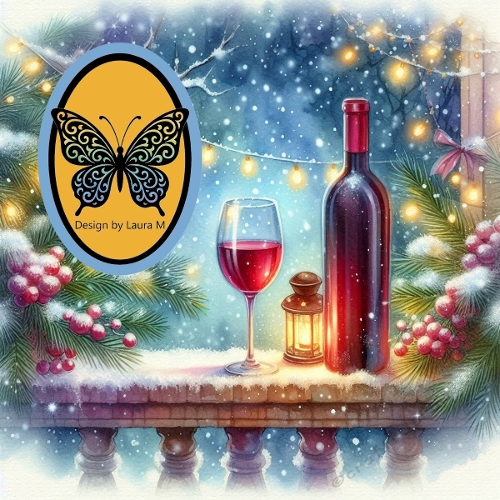 Snowy Winter Wine Scene – Whimsical Digital Painting – JPEG 2000x2000