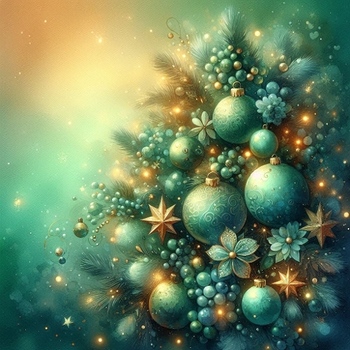 Green and Gold Gradient Watercolor Background – Whimsical Christmas Digital Illustration