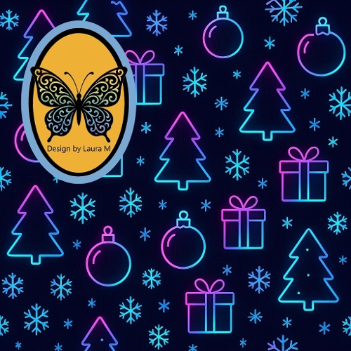 Neon Christmas Pattern – Glowing Blue and Pink Holiday Digital Background