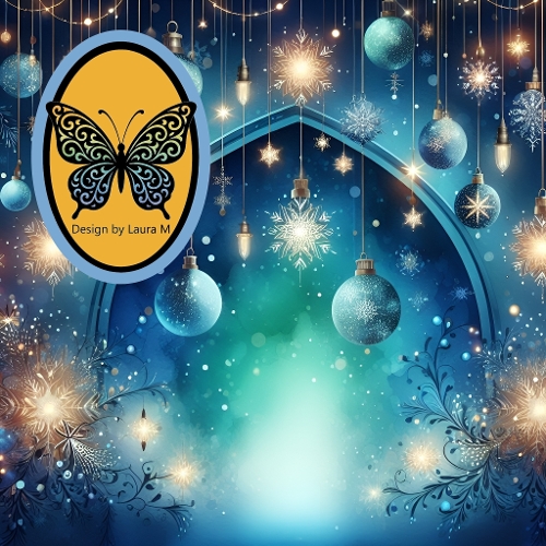 Blue and Gold Christmas Ornaments – Elegant Winter Night Digital Illustration