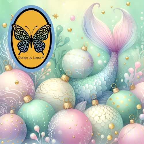Pastel Mermaid Tail Christmas – Whimsical Underwater Holiday Illustration