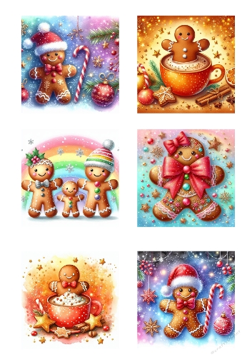 Festive Gingerbread People in Holiday Scenes – Santa Hat, Rainbow, Hot Chocolate & Candy Cane