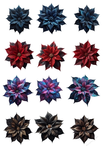 Watercolor Poinsettia Flowers with Glitter Effects – Red, Galaxy and Black