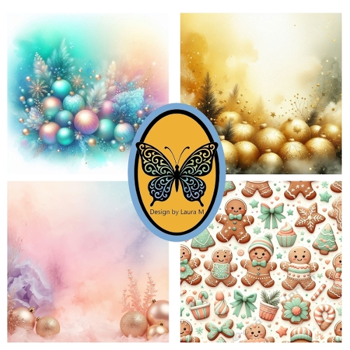 Whimsical Watercolor Christmas Quadrants – Pastel Holiday Ornaments & Cookies Printable Art (1200x1200 px)