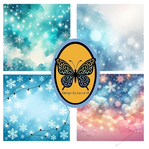 Winter Lights 4-Panel Background – Snowflakes, Blue Bokeh & Warm Glow Printable Art (1200x1200 px)