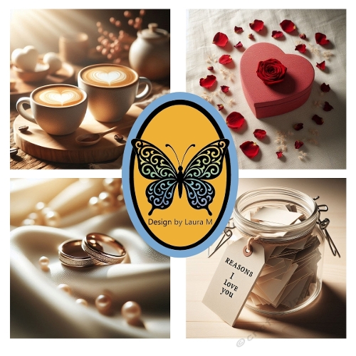 Romantic Moments 4-Panel Collage – Coffee, Chocolates, Rose & Love Letters Printable Art (1200x1200 px)