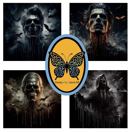 Gothic Skulls & Hooded Figures – Dark 4-Panel Horror Collage Printable Art (1200x1200 px)